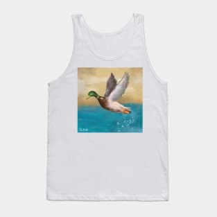 A Painting of a Duck Flying Above the Water Tank Top